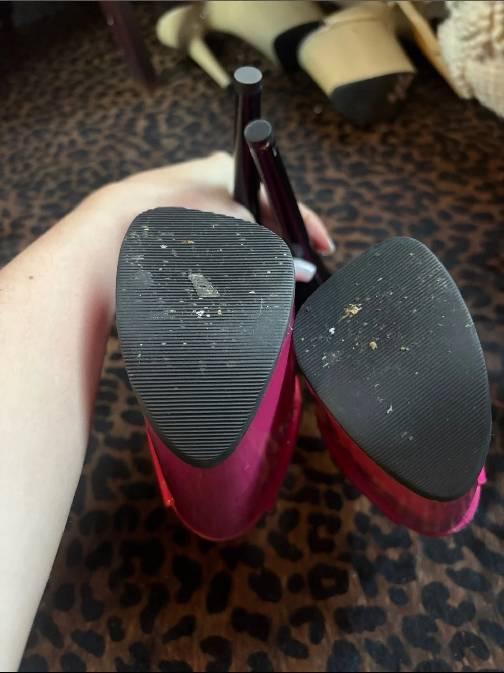Pleaser Platform Peep-Toe Heels in Hot Pink with Black Ankle Strap 8 Inch